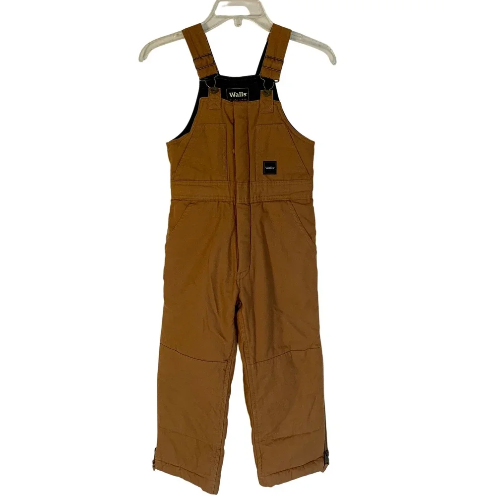WALLS Canvas Duck Kids M Grow System (unused) Brown Insulated Bib‎ Overalls